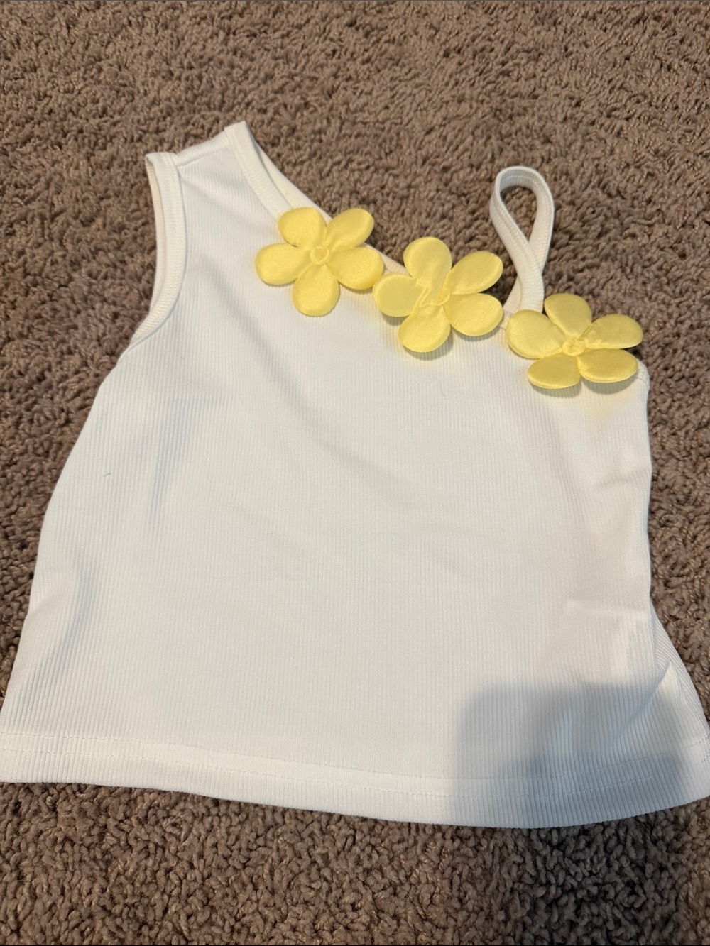 SHEIN White Ribbed Tank Top with Yellow Floral Appliqués